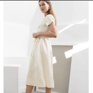 & Other Stories Yellow Striped Linen Blend Wrap Midi Dress